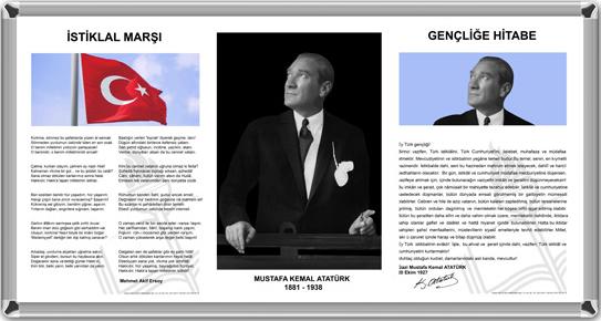 atatürk resimi istiklal marşı atatürk ün gençliğe hitabesi üçlü takım çerçeveli milli levha